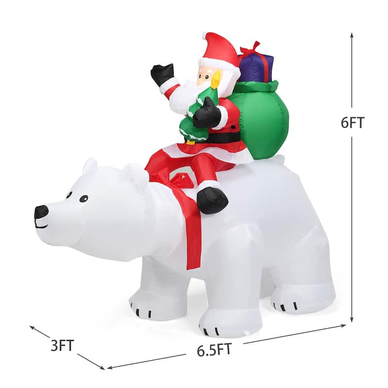 Gymax 6.5ft Inflatable Christmas Santa Riding Polar Bear Decoration w/ - See Details