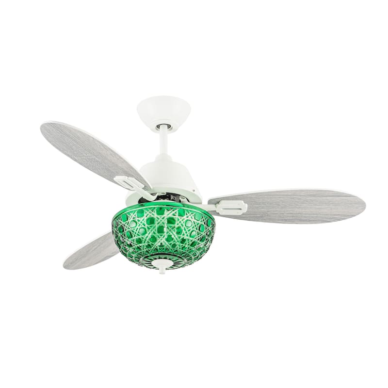 Izzy River of Goods 3-blade 42-inch Modern Indoor Ceiling Fan with Green Hand-Cut Glass Shade and Remote Control