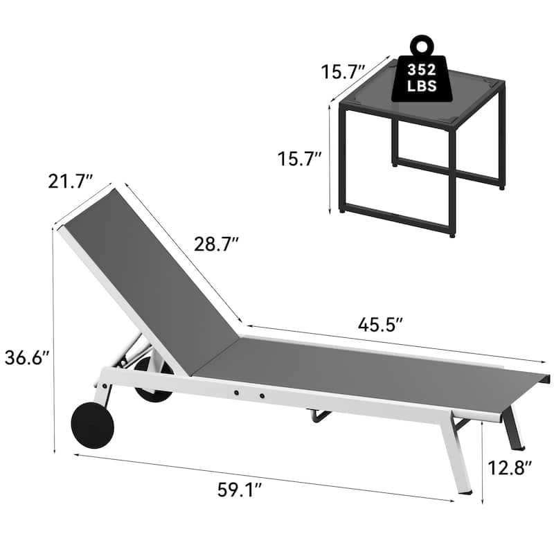 Outdoor Resin Lounge With Side Table And Adjustable Back