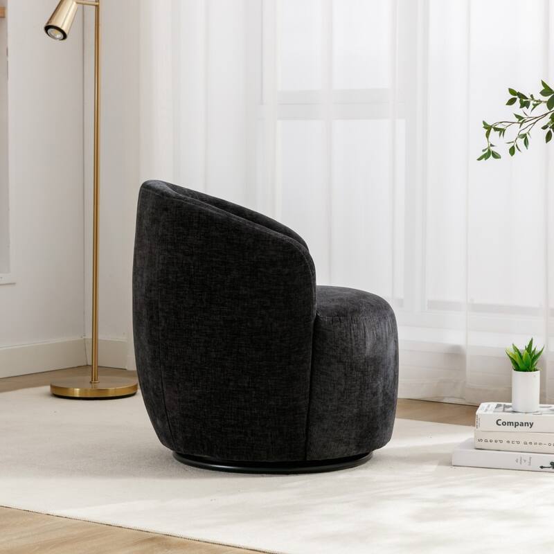 Chenille Fabric Swivel Accent Barrel Armchair with Coating Metal Ring