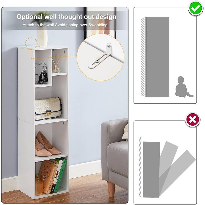 VECELO Wood Organizer Bookcase,Fits Tallest Hardcovers, Customized Storage Display Shelf, Free Standing for Living Room, Bedroom