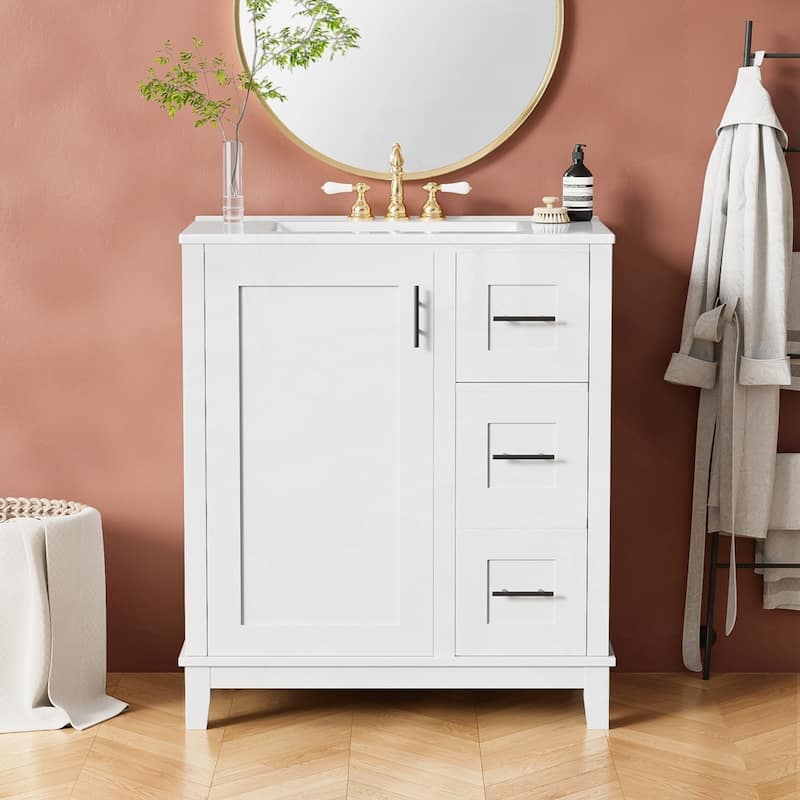 bathroom vanity with ceramic sink - White