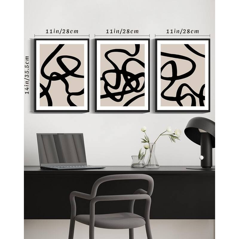 Black Lines Abstract Wall Art Ink Wash Minimalist