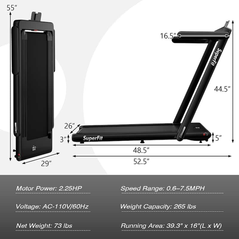 Gymax Motorized Treadmill Folding Under Desk Electric Treadmill - 49'' x 27'' x 42''