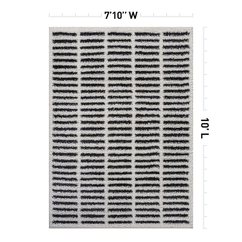 Bohemian Stripe Lines Shag Rug - Textured Surface - Anthracite Dark Gray - Easy to Clean