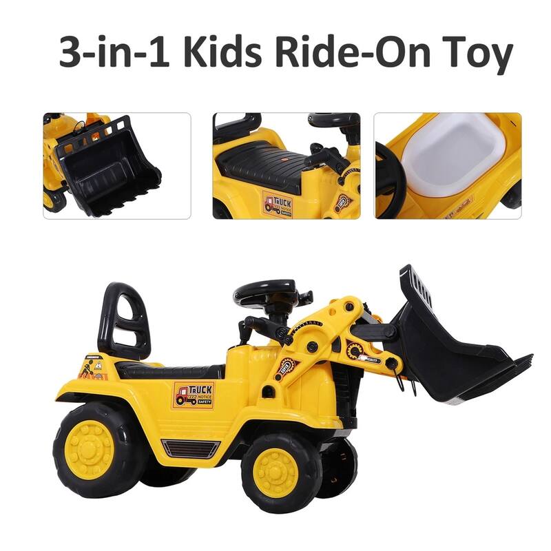 3-in-1 Ride-On Bulldozer Toy for Toddlers with Functional Shovel and Wheels Under-Seat Storage - 31.5" L x 10.5" W x 15.25" H
