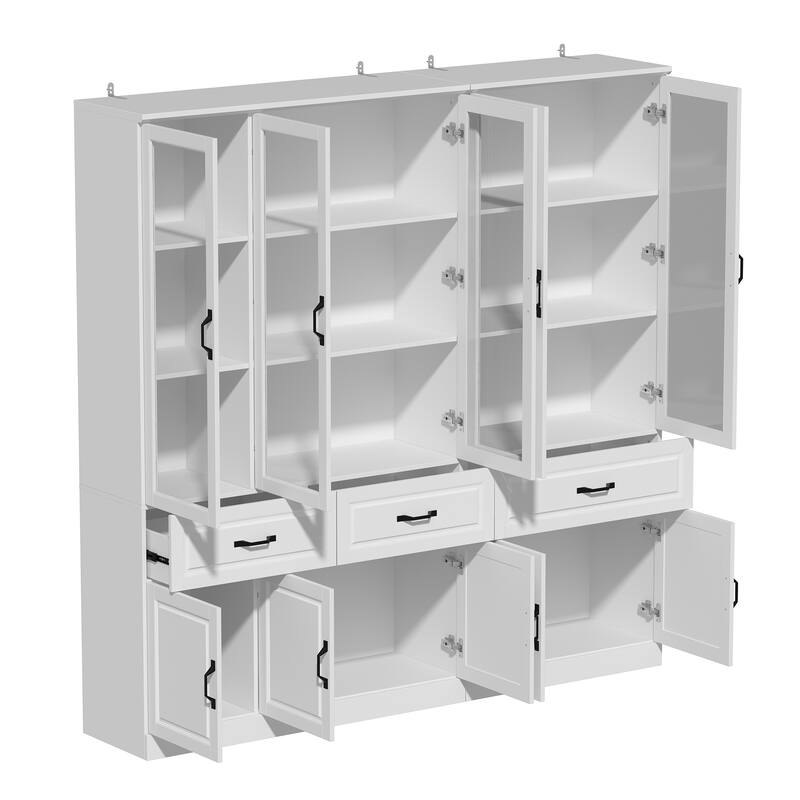 78.7" Large Combo Storage Cabinet Display Bookcase Glass Doors Pantry