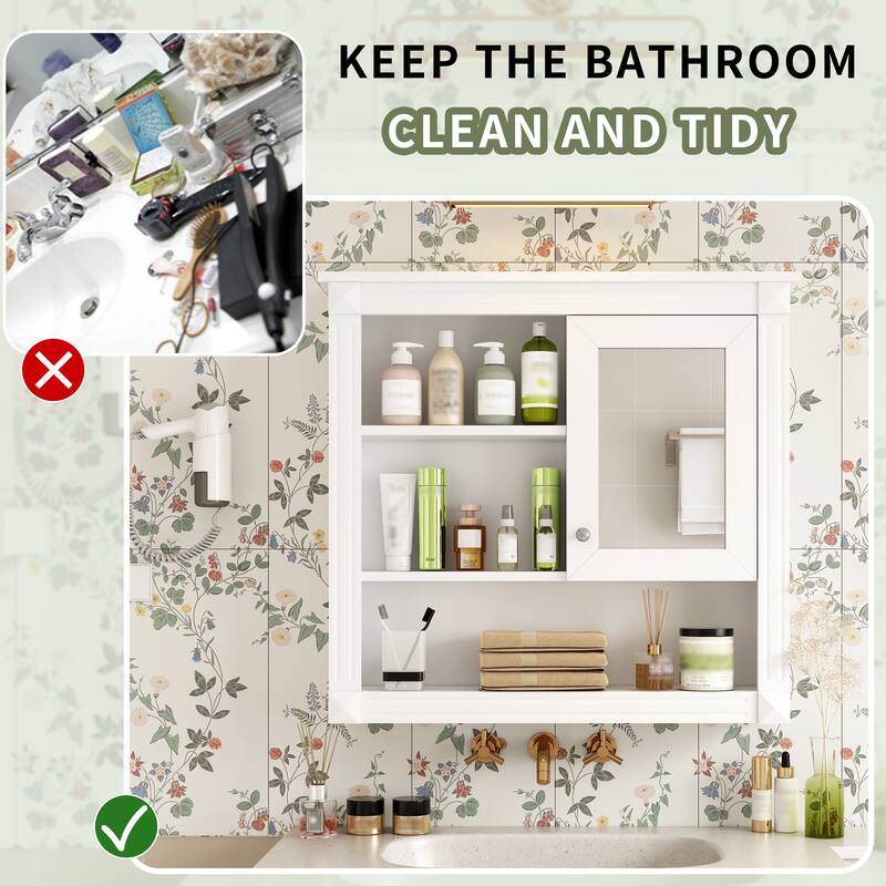 32'' Bathroom Wall Cabinet with Mirror, Wall Mounted Medicine Cabinet with 4 Shelves, Adjustable Shelves