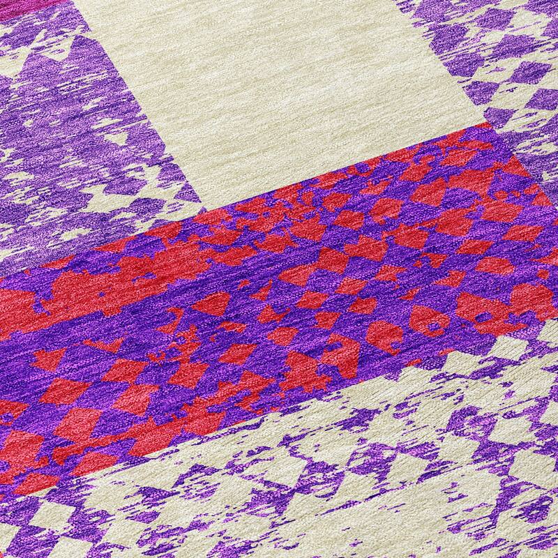 Machine Washable Indoor/ Outdoor Modern Blocks Chantille Rug
