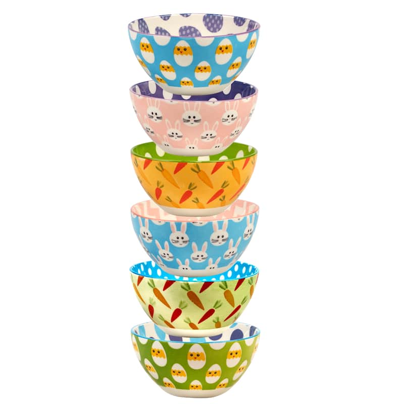 Certified International Easter Pad Print 16 oz. Bowls, Set of 6 - 5" Dia. x 2.5"