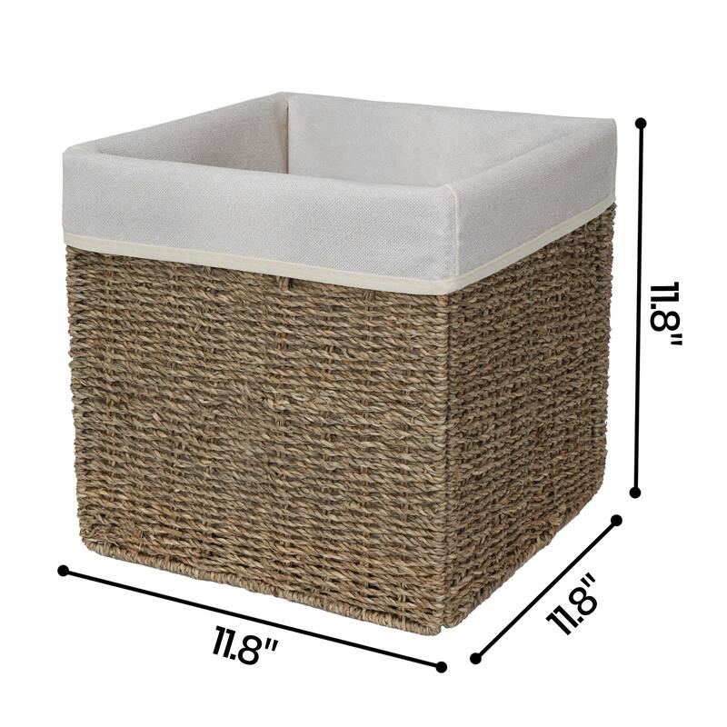StorageWorks Seagrass Storage Basket Wicker Woven Storage Baskets with Liners (2-Pack)