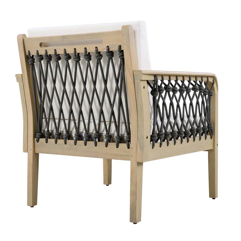 Christopher Knight Home - Outdoor Patio 28.94" Acacia Wood Club Chair with Handwoven Rope Panels and Cushions