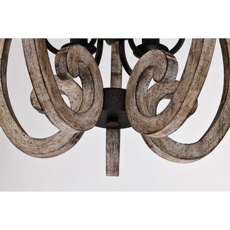 Lina 17 Inch Farmhouse Lantern Wood Grain Finish Pendant 6 Light