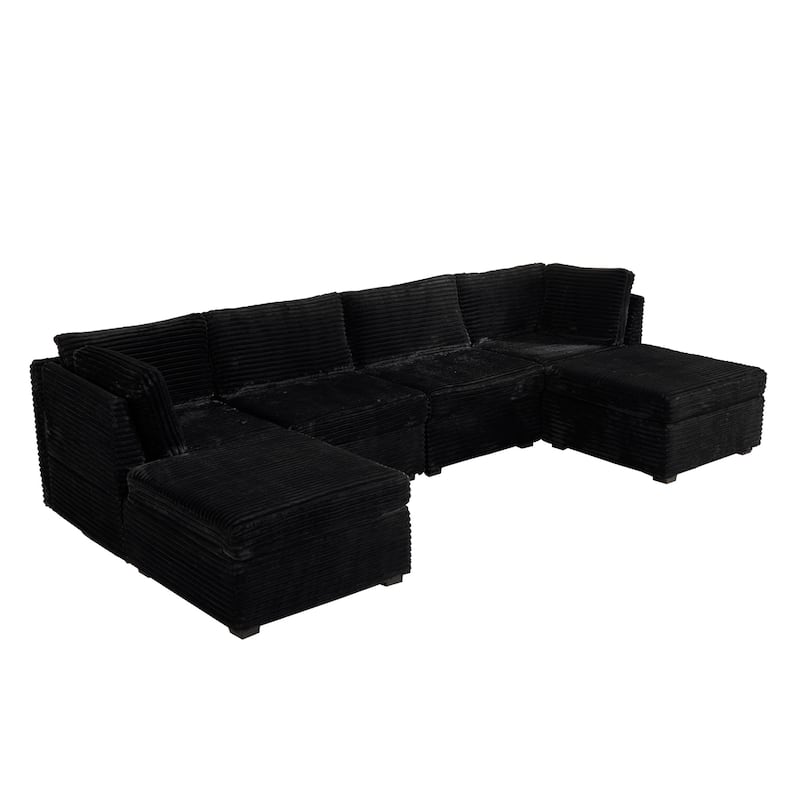 HOOOWOOO Modular U-shaped Corduroy Fabric Sectional Sofa Couch with Ottoman