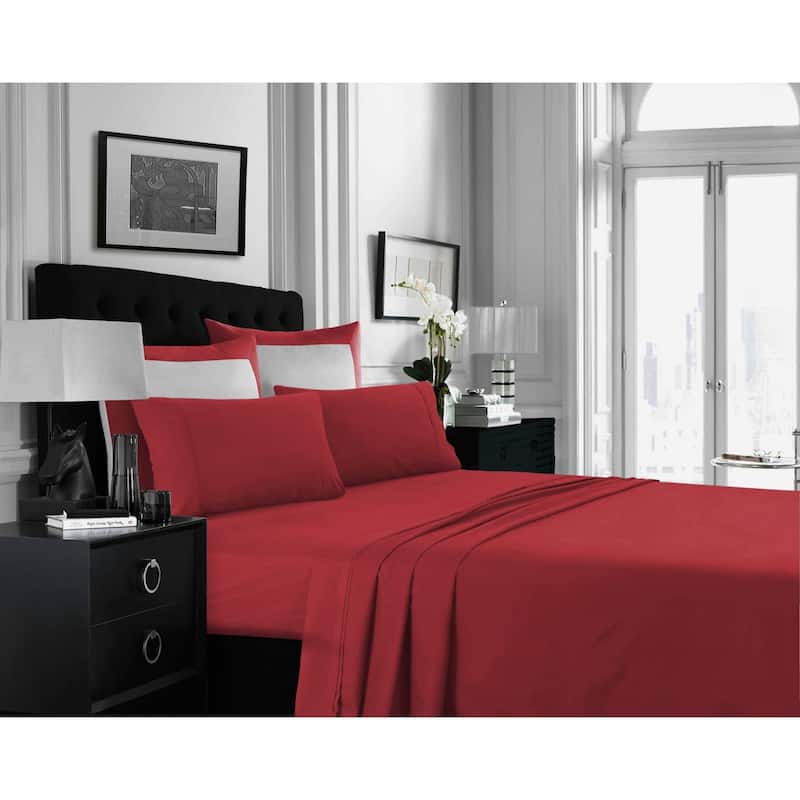 Super Soft Extra Deep Pocket Bed Sheet Set with Oversize Flat - Twin - Deep Red