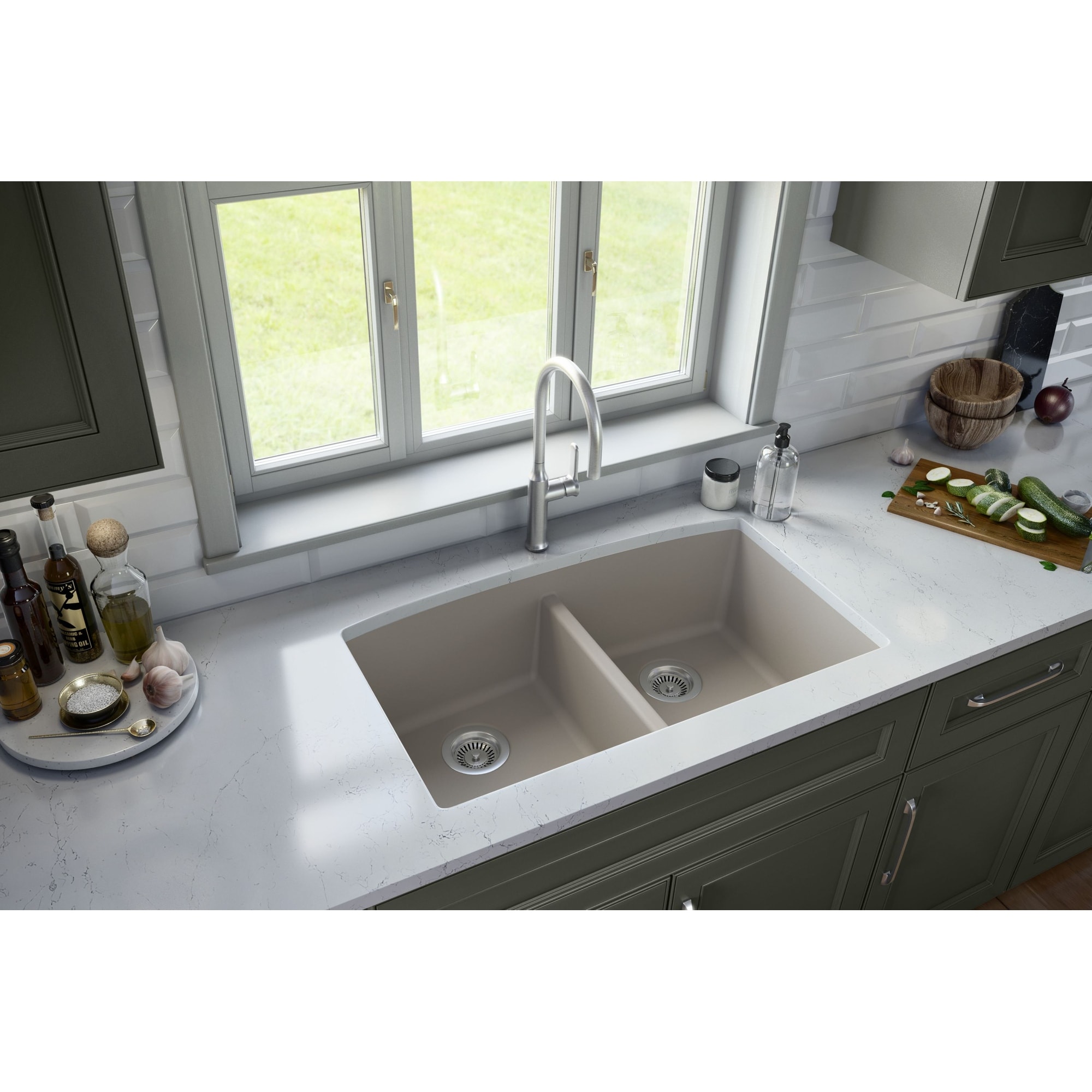 Karran Undermount Quartz Double Bowl Kitchen Sink - Overstock ...