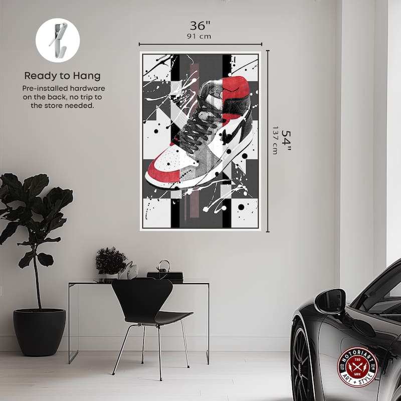 Notoriart Flashy Red Sneaker Framed Sneaker 1 Piece Canvas Wall Art
