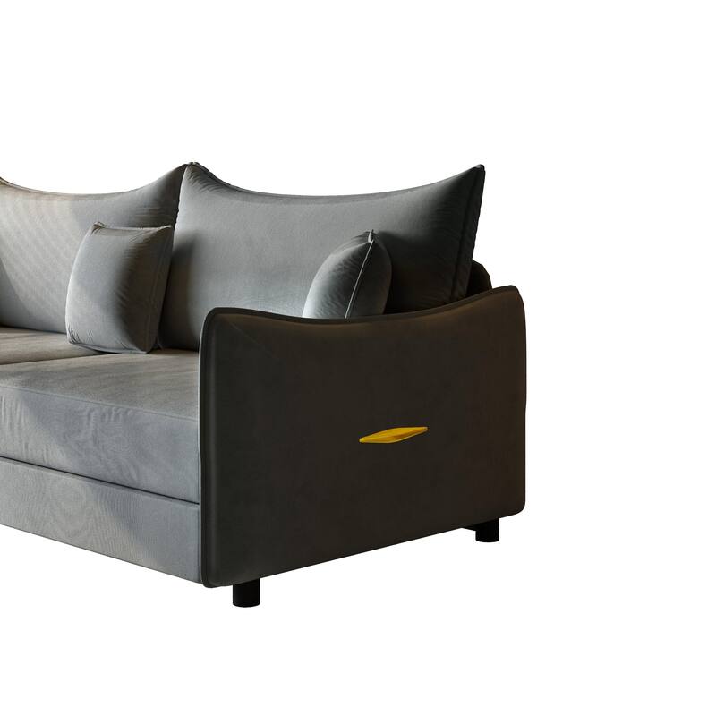 Convertible Sleeper Sofa Bed, Modern Velvet Loveseat Pull-Out Couch Bed, Oversized Love Seat Lounge Sofa with 3 Pillows