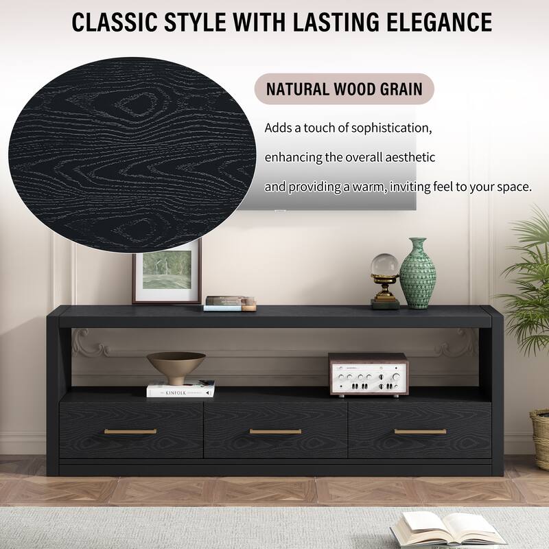 74" TV Stand with 3 Drawers for Living Room or Bedroom