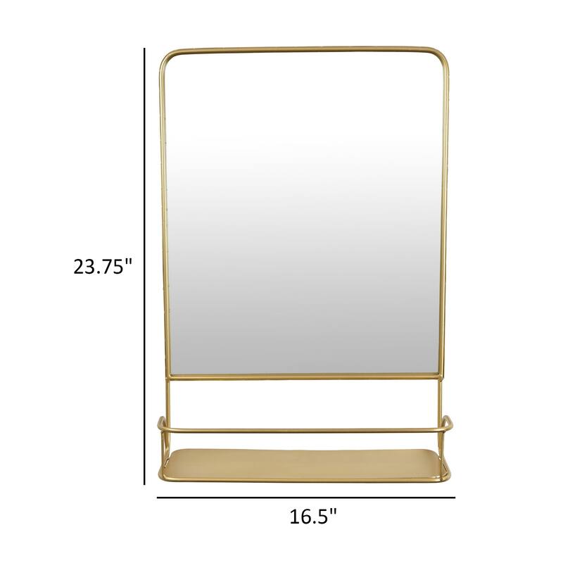 Rectangular Wall Mirror Decoration with Shelf, 17 x 24, Gold Metal