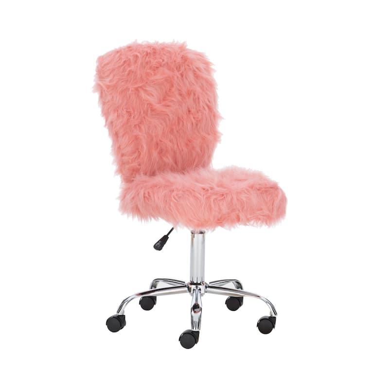 Faux Flokati Blush Adjustable Rolling Chair - 41.25" - Pink and Silver
