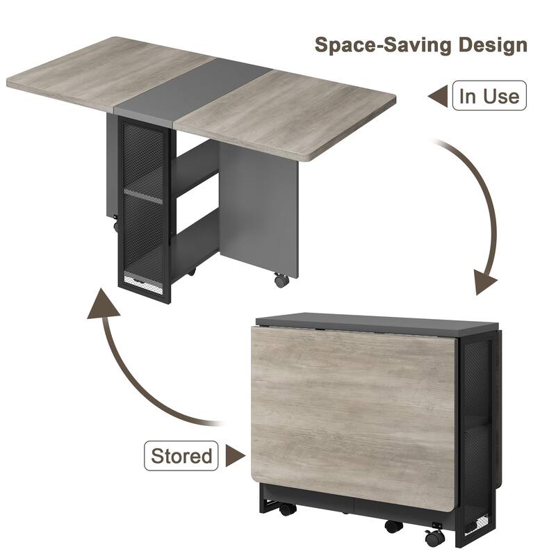50.1inch Modern Extendable Dining Table with Drop Leaf and 2 Storage Racks - 50.1"D x 31.4"W x 29.5"H