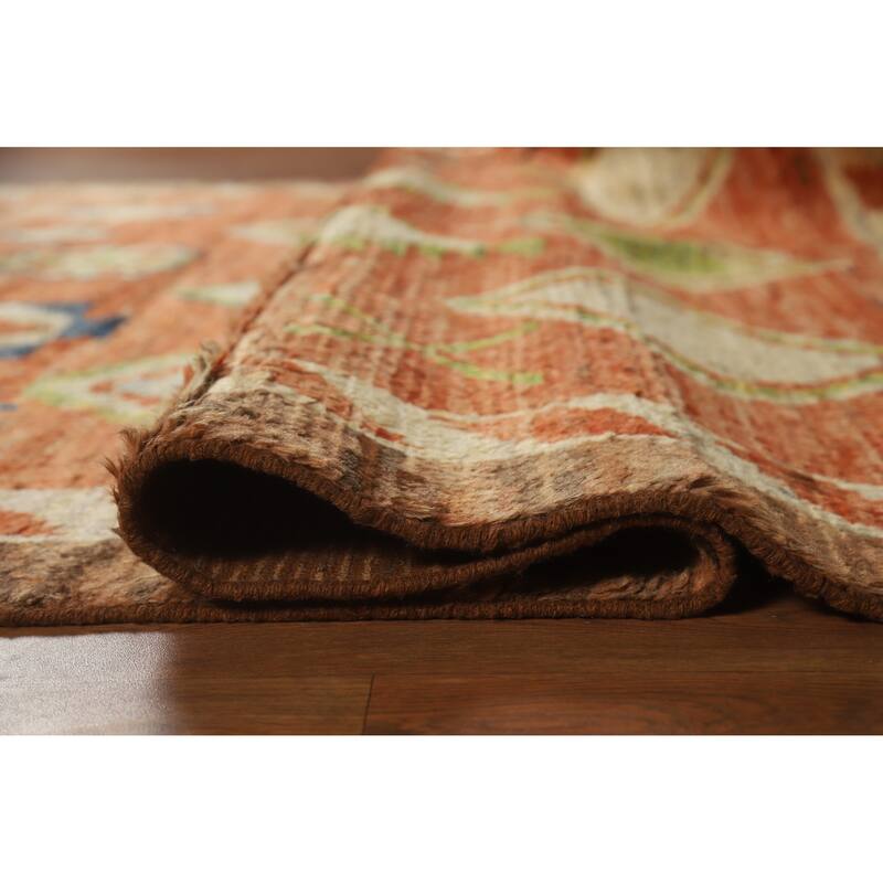 Moroccan Oriental Area Rug Handmade Orange Geometric Wool Carpet - 6'10" x 9'9"