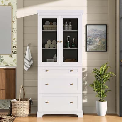Freestanding Tall Cabinet with 2 Adjustable Shelves,3 Drawers,- Ideal for Bathroom,Living Room,and Kitchen Storage