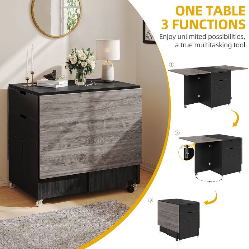 Moasis 5 Pieces 7 Pieces Folding Dining Set with Drop Leaf Table and Storage Stools for up to 6 People