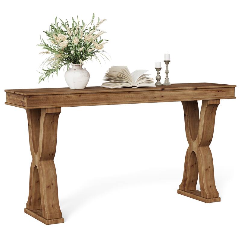 63-Inch Solid Wood Console Table, Farmhouse Narrow Entryway Table