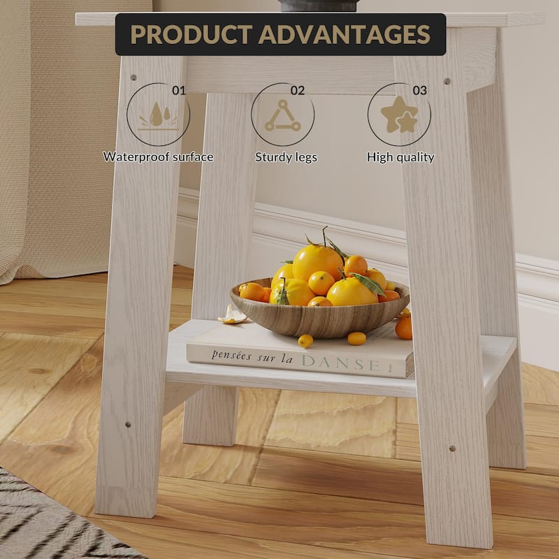 , Rustic Side Table with Storage Shelf, Small Center Table