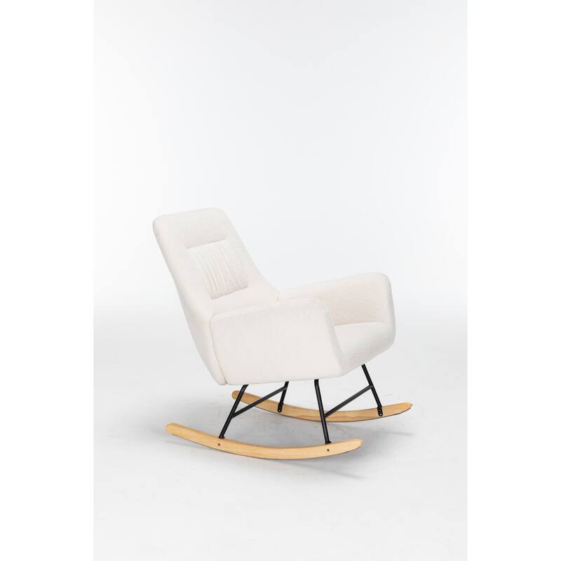 Teddy Upholstered Glider Rocking Chair, Reading Chair with High Backrest, Lounge Chair with Armrest and Wooden Legs