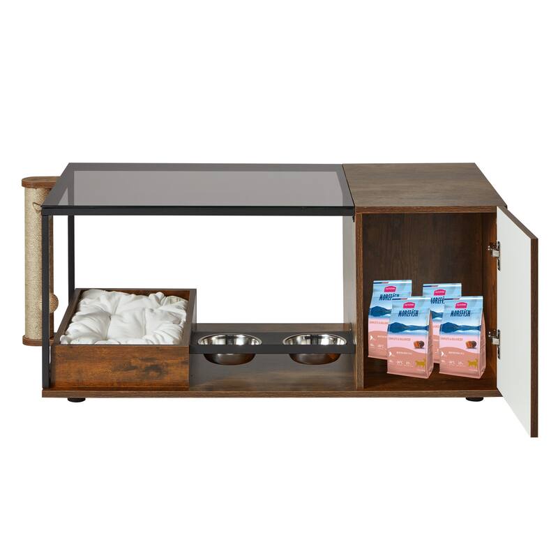 EROMMY Cat Coffee Table: Stylish End Table with Scratching Post, Feeding Station, and Cat Condos for Living Room