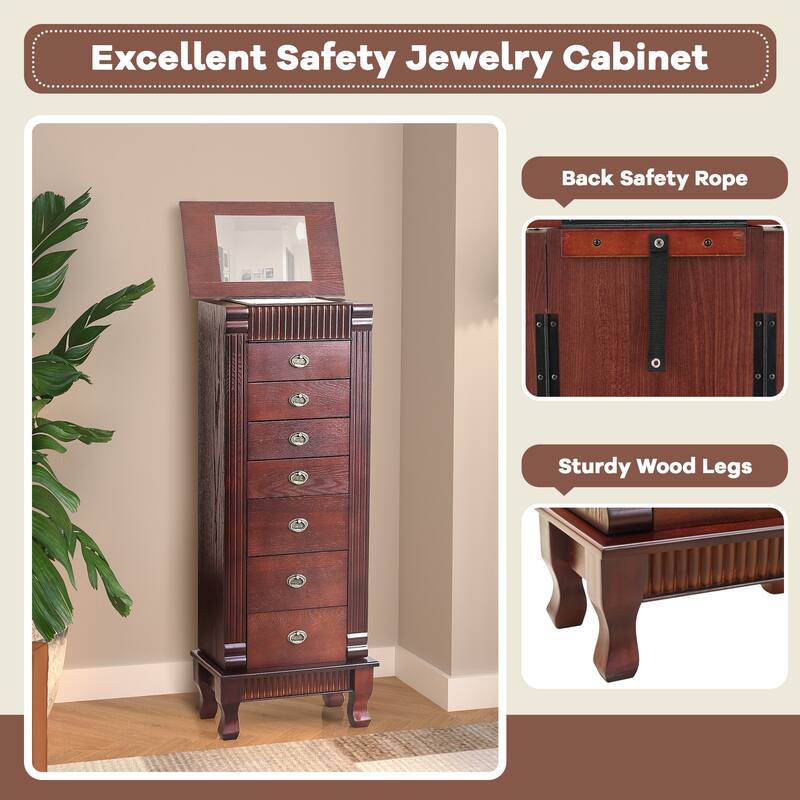 AVAWING Stand Up Jewelry Cabinet with 7 Drawers and 12 Necklace Hooks