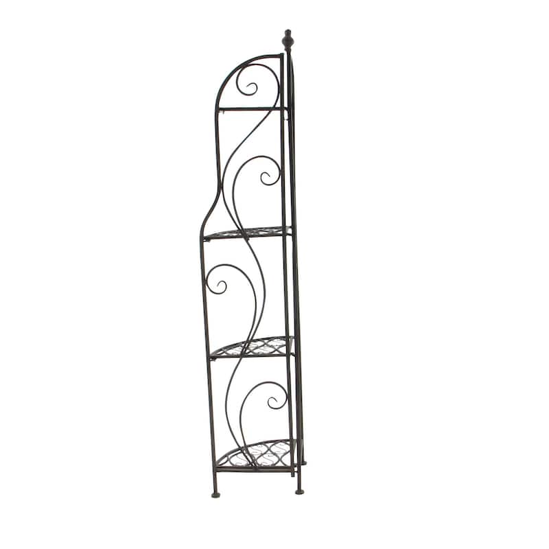 Metal Scroll Indoor Outdoor Arched Tall Folding Corner 4 Shelf Bakers Rack - Black - Roche River Decor