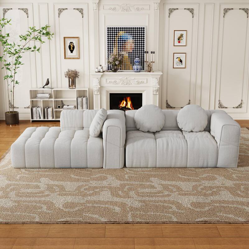 Modern upholstered combination sofa set,fully compressed modular L-shaped combination with 3 pillows,free combination sofa