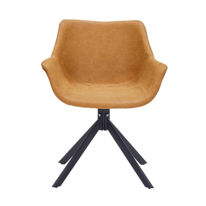Markley Leather Swivel Dining Armchair with Black Iron Base - Accent Dining Chair for Kitchen and Dining Room Set of 4