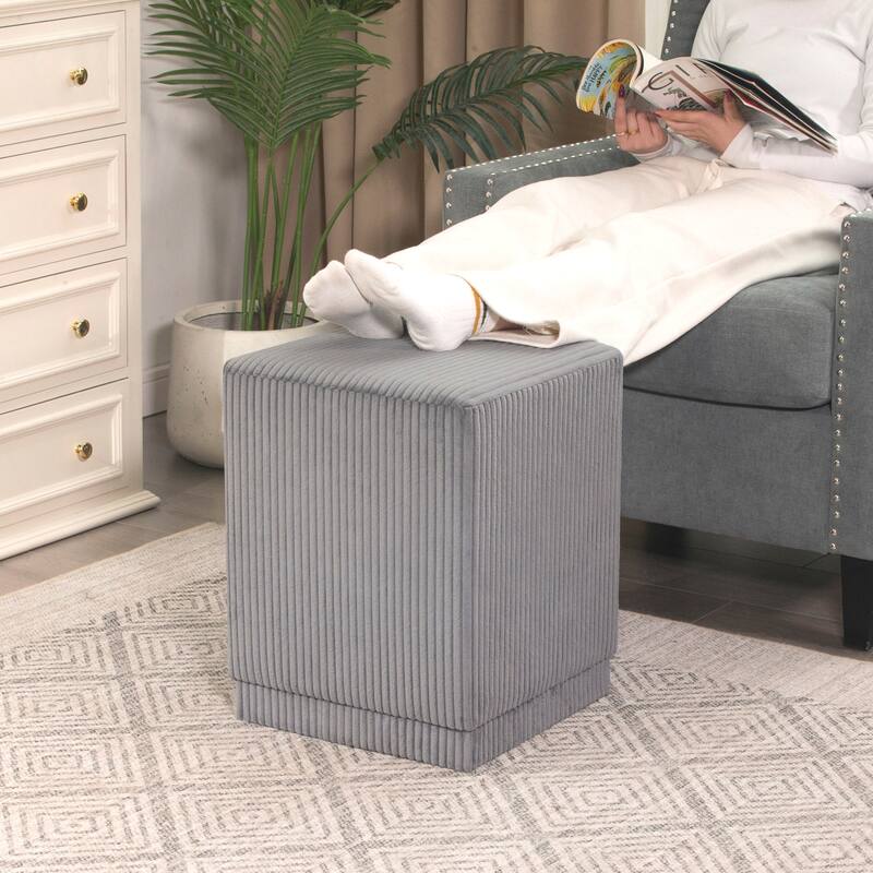 Adeco Ottoman Footrest Vanity Stool Gold Trim Footstool