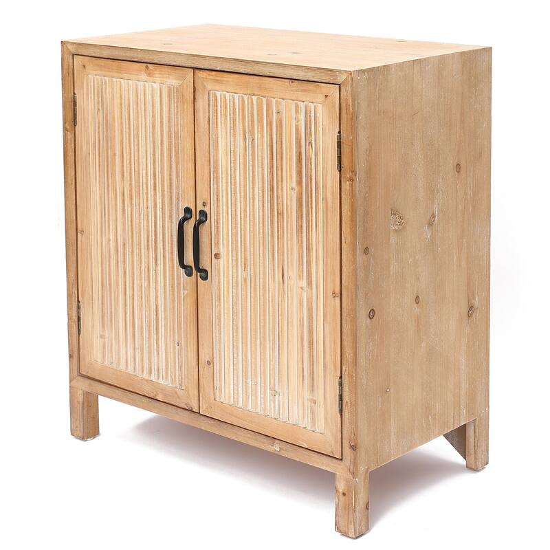 2-Door Wood Storage Cabinet - Natural Finish Accent Cabinet - Home Entryway Organizer