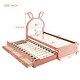 preview thumbnail 12 of 16, Twin Size Upholstered Platform Bed with Trundle and 3 Drawers, Rabbit-Shaped Headboard with Embedded LED Lights, Gray
