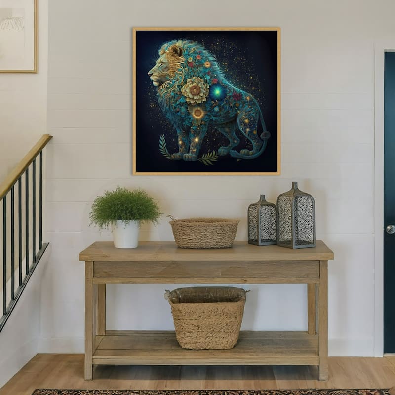Floral Celestial Leo by Jake Fouracre Framed Canvas Wall Art Print - Sylvie Bright Gold