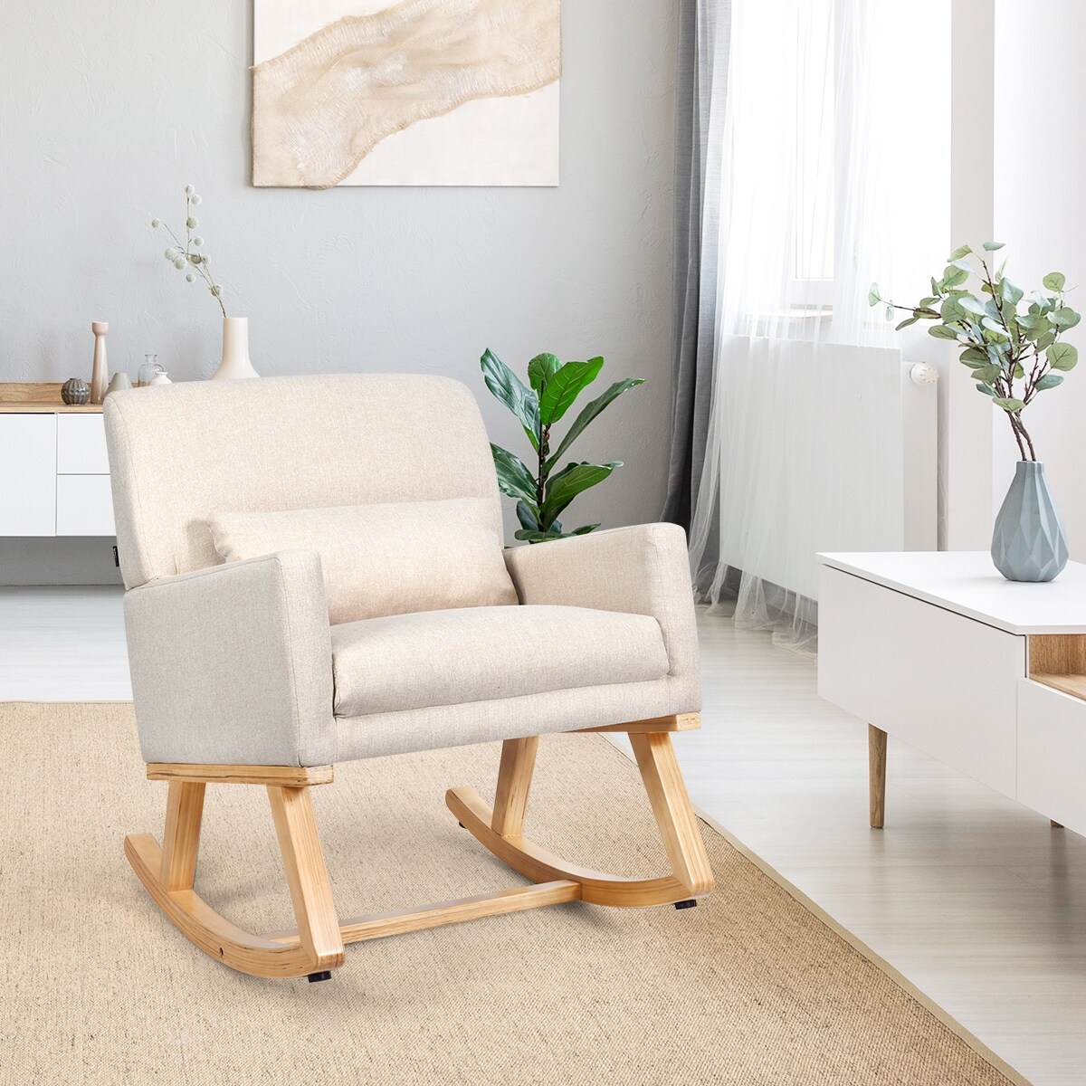 Shop Costway Mid Century Massage Rocking Chair Upholstered