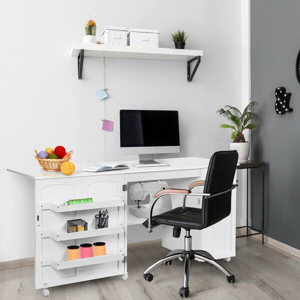 Shop Folding Sewing Table Shelves Storage Cabinet Craft Cart With