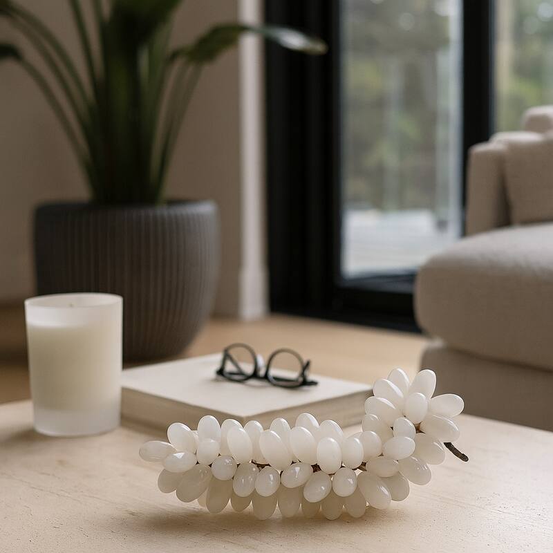 Stone Decorative Object Grape Sculpture Statue Living Room - 2" White - 8" x 4" x 2"