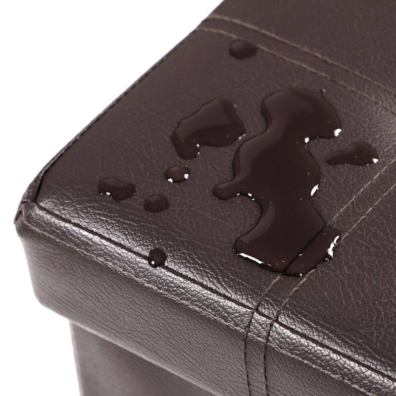 Faux Leather Folding Storage Ottoman Cube Foot Rest Stool Seat with Hole Handle - Brown