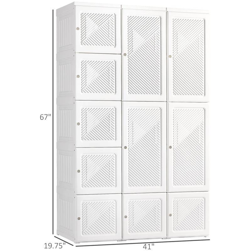 Folding Bedroom Armoire,Clothes Storage Organizer with 11 Cube Compartments,Hanging Rod,Magnet Doors