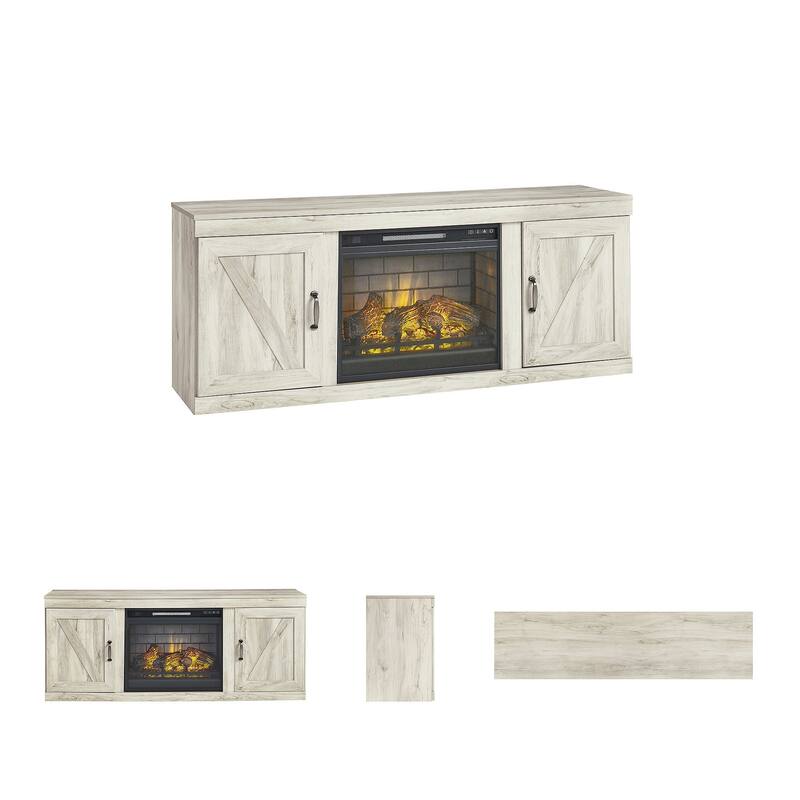 Signature Design by Ashley Bellaby Whitewash 60" TV Stand for TVs up to 69" with Electric Fireplace - 60"W x 15.5"D x 24.5"H