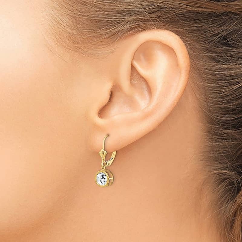 Curata 14k Yellow Gold 6mm Bezel-set Round Genuine Gemstone Leverback Earrings - 25x7mm
