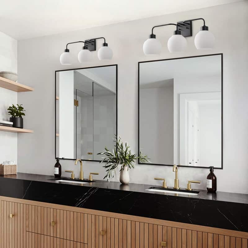 Modern 3-Light Wall Sconce with White Glass Shades for Bathroom Vanity