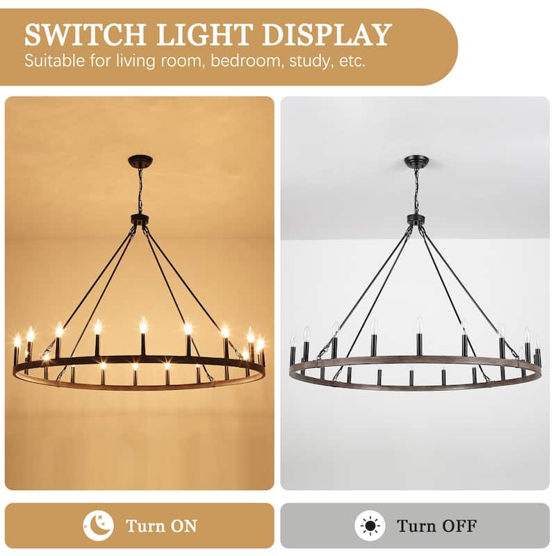 20-Light Foyer Farmhouse Wagon Wheel Chandelier for Dining Room Entryway Kitchen Island